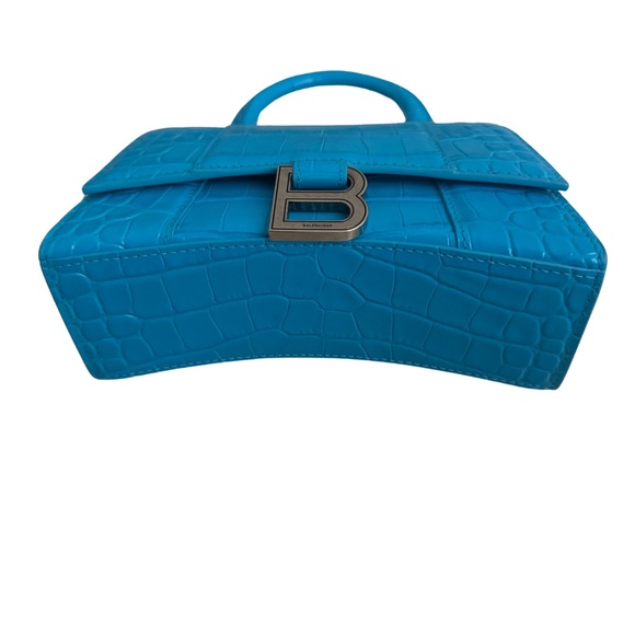 HOURGLASS XS HANDBAG CROCODILE EMBOSSED IN BLUE - Picture 2 of 6